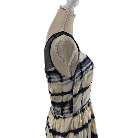 Bar III Women Cream Blue Abstract At Knee A-Line Dress Sz M Mesh Neck Sleeveless - Picture 8 of 14